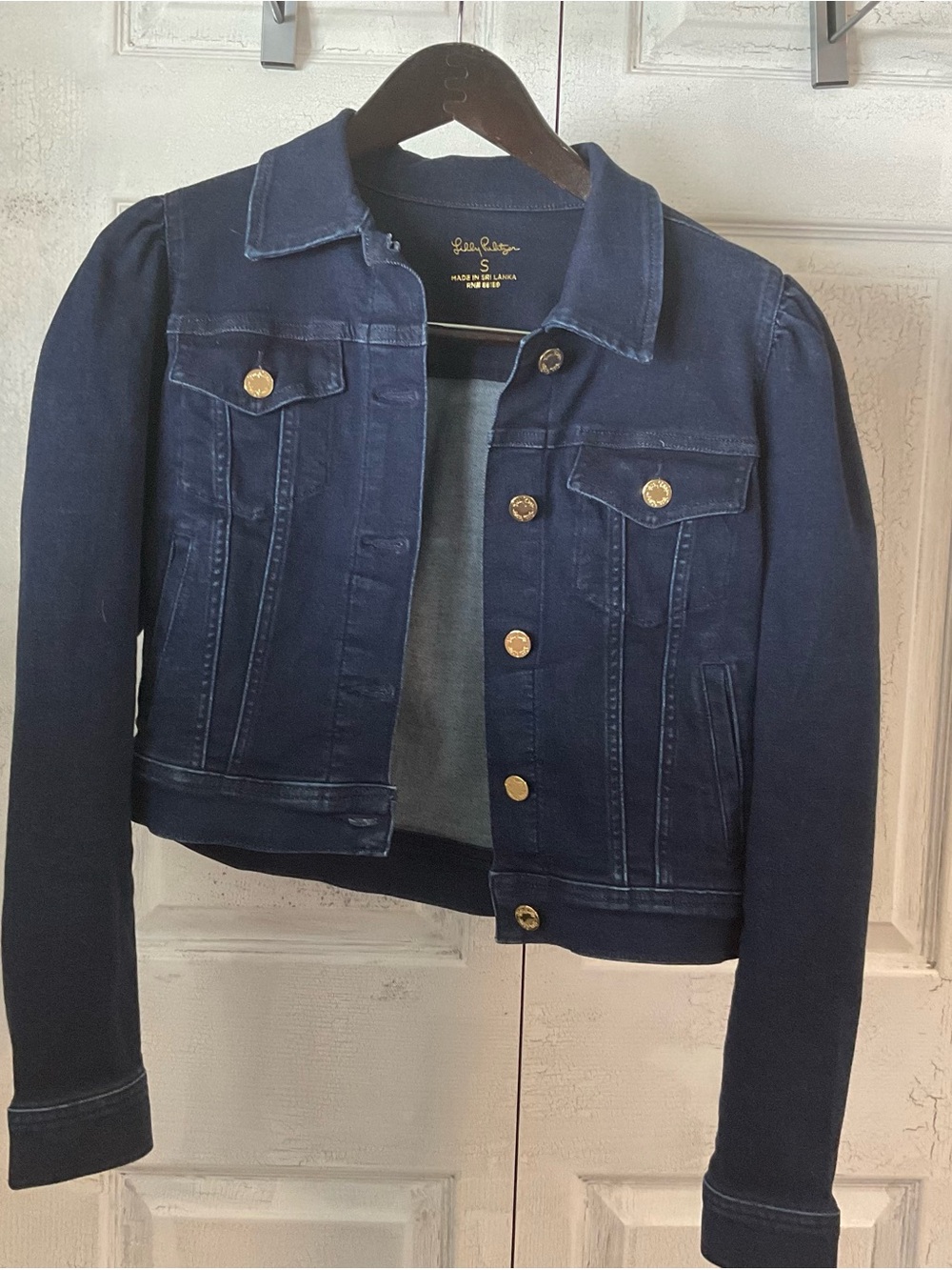 Lilly Pulitzer Dark Navy Denim Jacket with Gold Buttons
